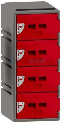 Lage kunststof locker FSP, 1-koloms, 4-deurs, 88*38*45 cm, rood