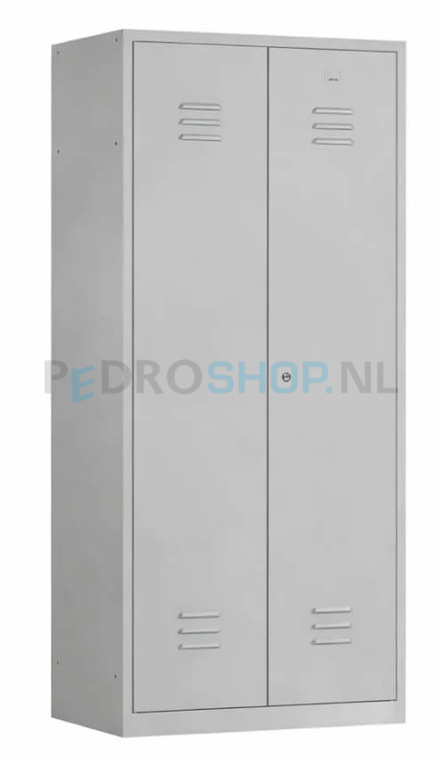 Garderobekast PDC-250, vleugeldeuren, hang-leg indeling, 60 cm breed, lichtgrijs