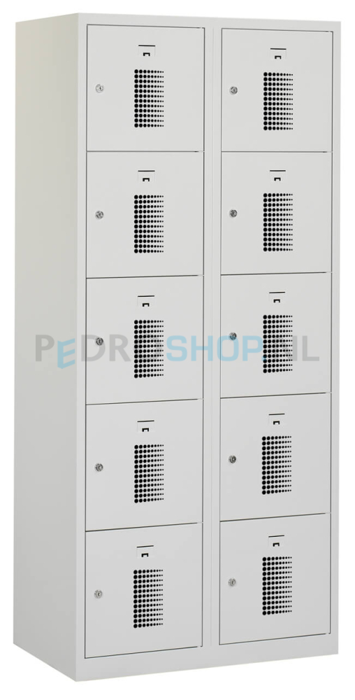 LockerkastPDC-T300, 2-koloms, 10-deurs, 80 cm breed, lichtgrijs