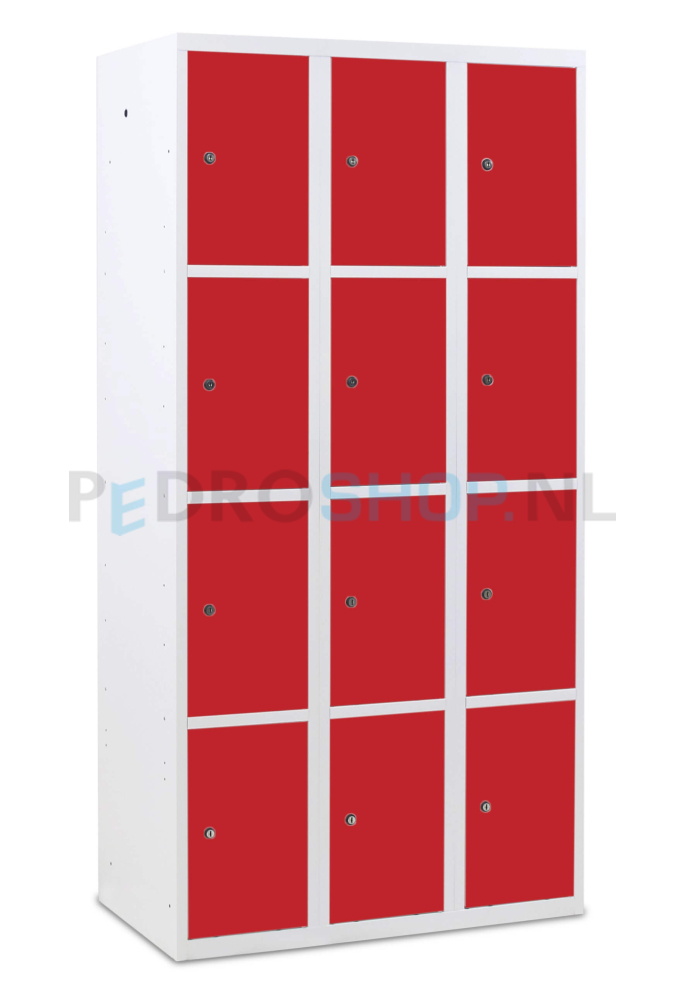 SQ Classic lockerkast, rood, 3-koloms, 12-deurs, h180*b90*d50 cm