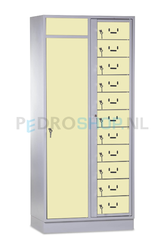 SQ combinatie kledingdistributie- wasopvangkast, 11-deurs, creme
