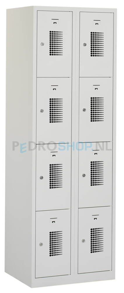Lockerkast PDC-300, 2-koloms, 8-deurs, 60 cm breed, lichtgrijs