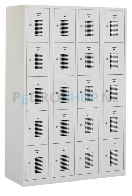Lockerkast PDC-300, 4-koloms, 20-deurs, 120 cm breed, lichtgrijs