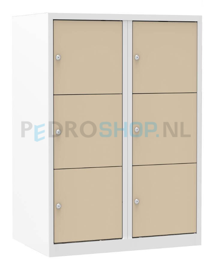 Halfhoge lockerkast PDC, 2-koloms, 6-deurs, 60 cm breed, creme