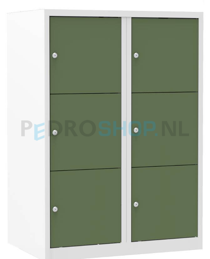 Halfhoge lockerkast PDC, 2-koloms, 6-deurs, 60 cm breed, groen