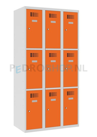 SQ Classic lockerkast, 3-koloms, 9-deurs, oranje, h180*b90*d50 cm
