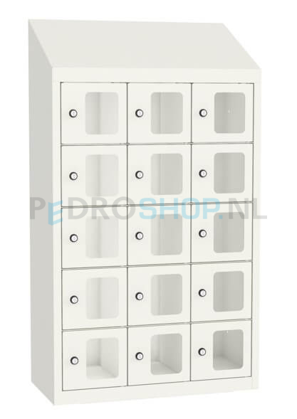 SQ Classic telefoonlocker, 3-koloms, 15-deurs, zichtvenster, wit