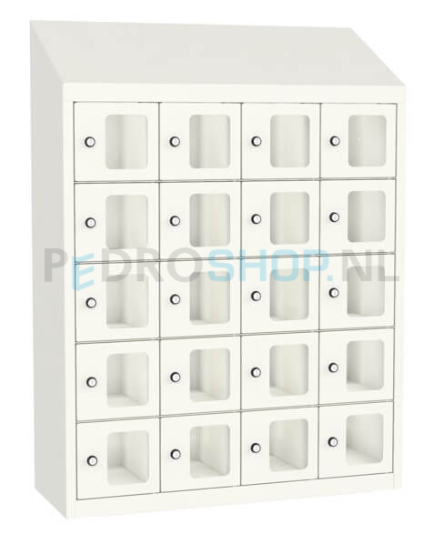 SQ Classic telefoonlocker, 4-koloms, 20-deurs, zichtvenster, wit