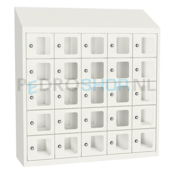 SQ Classic telefoonlocker, 5-koloms, 25-deurs, zichtvenster, wit