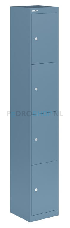Bisley Basic lockerkast, 30,5 cm breed, 1-koloms, 4-deurs, blauw