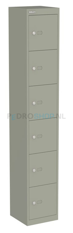 Bisley Basic lockerkast, 30,5 cm breed, 1-koloms, 6-deurs, zilvergrijs