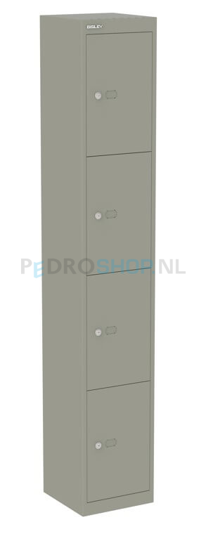 Bisley Basic lockerkast, 30,5 cm breed, 30,5 cm diep, 1-koloms, 4-deurs, zilvergrijs