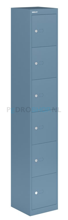 Bisley Basic lockerkast, 30,5 cm breed, 30,5 cm diep, 1-koloms, 6-deurs, blauw