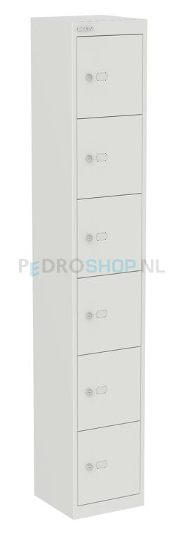 Bisley Basic lockerkast, 30,5 cm breed, 30,5 cm diep, 1-koloms, 6-deurs, lichtgrijs