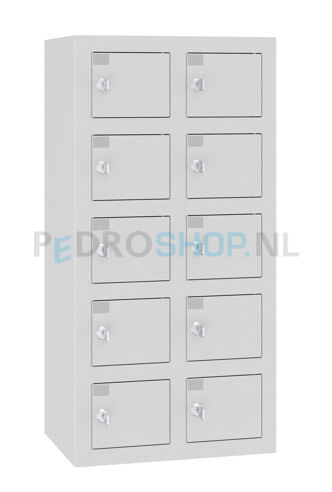 Telefoonlocker HFS, met oplaadfunctie, 2-koloms, 10-deurs, lichtgrijs