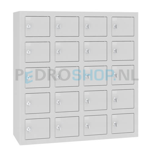 Telefoonlocker HFS, met oplaadfunctie, 4-koloms, 20-deurs, lichtgrijs